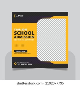 School admission social media post banner, educational social media post square flyer back to school web banner design template