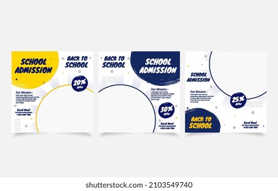 School admission social media post banner design. back to school social media post banner design set.