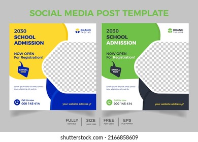 School Admission Social Media Post, Education Social Media Post Banner, School admission promotion social media post template