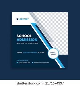 School Admission social media post, Back to school admission social media post, promotional discount banner template design. Back to School admission by social media Instagram, Facebook post kit,