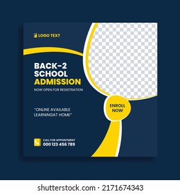 School Admission social media post, Back to school admission social media post, promotional discount banner template design. Back to School admission by social media Instagram, Facebook post kit,