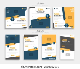 school admission social media post and story template vector