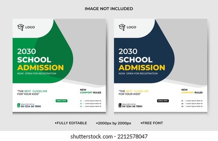 School Admission Social Media Post Design Template. Back to school admission promotion social media post template design, education advertisement 
