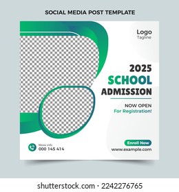 School admission social media post, Green gradient web banner template, kids admission banner design, Squire post banner design 
