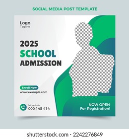 School admission social media post, Blue web banner template, kids admission banner design, Squire post banner design template 