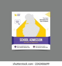 School admission social media post banner design. back to school social media post banner design. Back to school admission promotion banner. school admission template for social media ads.