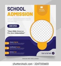 School admission social media post or education school web banner template or square post flyer poster, School admission social media post template.