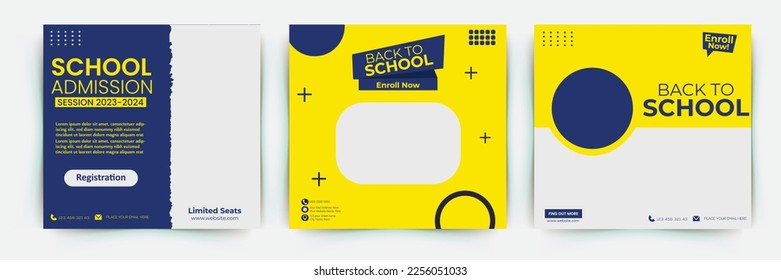 School admission social media post design and back to school web banner template. School education admission social media post template.