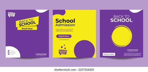 School admission social media post design and back to school web banner template. School education admission social media post template.