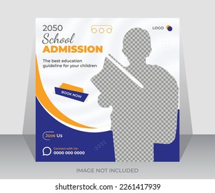 School admission social media post or web ads banner design template. Back-to-school online advertisement banner layout.