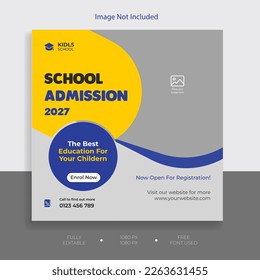 School admission social media post and Instagram post template. E-learning social media posts. School admission social media post  back-to-school web banner template.