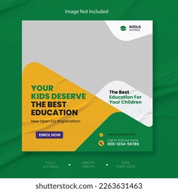 School admission social media post and Instagram post template. E-learning social media posts. School admission social media post  back-to-school web banner template.