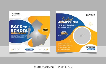 School admission social media post banner, educational social media post square flyer back to school web banner design template set.