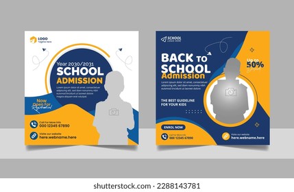 School admission social media post banner, educational social media post square flyer back to school web banner design template set.