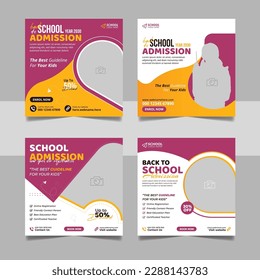 School admission social media post banner, educational social media square flyer bundle back to school web banner design template set.