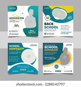 School admission social media post banner, educational social media square flyer bundle back to school web banner design template set.