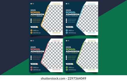 School admission social media post banner design template pack set,    educational banner, square banner