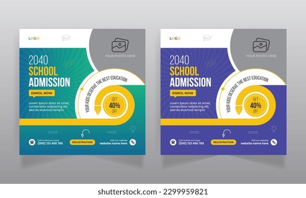 School admission social media post design and back to school promotionl web banner template