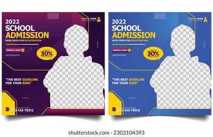 School admission social media post banner design set . 