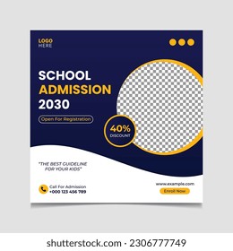 School admission social media post and admission banner vector template design.