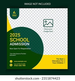 School Admission Social Media Post Design Template. Back To School Online Marketing Banner Layout. Education Social Media Pack Template Premium Vector.