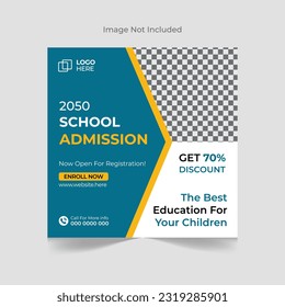 School admission social media post banner template. Back to School Square flyer design Template, school admission template for social media ad.