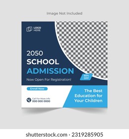 School admission social media post banner template. Back to School Square flyer design Template, school admission template for social media ad.