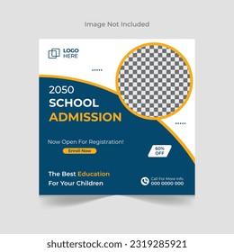 School admission social media post banner template. Back to School Square flyer design Template, school admission template for social media ad.