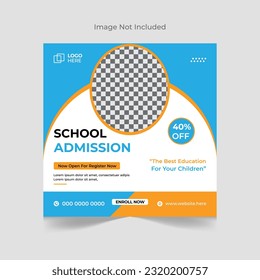 School admission social media post banner template. Back to School Square flyer design Template, school admission template for social media ad.