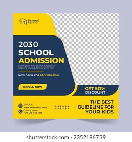 School Admission social media post design template, Back to school social media template or banner design template, Admission social media post design, school Admission promotional banner