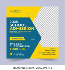 School Admission social media post design template, Back to school social media template or banner design template, Admission social media post design, school Admission promotional banner