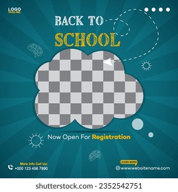 School admission social media post banner design. back to school social media post banner design set. Back to school admission promotion banner. school admission template for social media ad.
