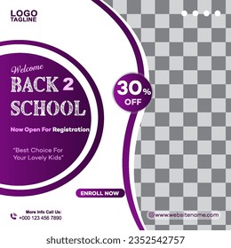 School admission social media post banner design. back to school social media post banner design set. Back to school admission promotion banner. school admission template for social media ad.
