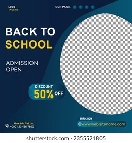 School admission social media post banner design. back to school social media post banner design set. Back to school admission promotion banner. school admission template for social media ad.