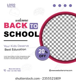 School admission social media post banner design. back to school social media post banner design set. Back to school admission promotion banner. school admission template for social media ad.