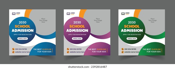 School Admission Social Media Post and Back to School Educational Web Banner Template design