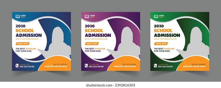 School Admission Social Media Post and Back to School Educational Web Banner Template design