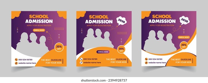 School Admission Social Media Post and Back to School Educational Web Banner Template design