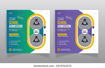 School admission social media post and square web banner template
