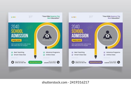 School admission social media post and square web banner template