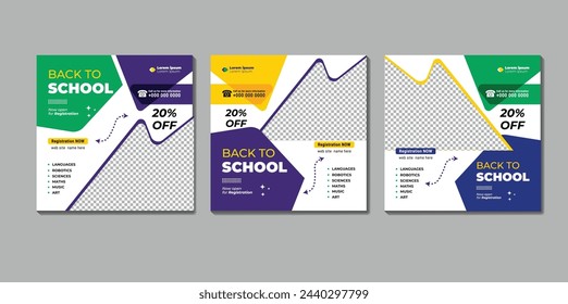 School admission social media post design template. Back to school online marketing banner layout.