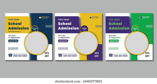 School admission social media post design template. Back to school online marketing banner layout.
