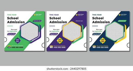 School admission social media post design template. Back to school online marketing banner layout.