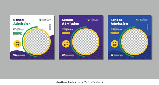 School admission social media post design template. Back to school online marketing banner layout.