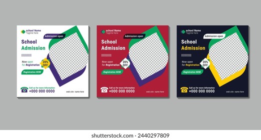 School admission social media post design template. Back to school online marketing banner layout.