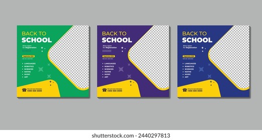 School admission social media post design template. Back to school online marketing banner layout.