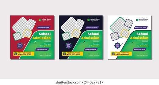 School admission social media post design template. Back to school online marketing banner layout.