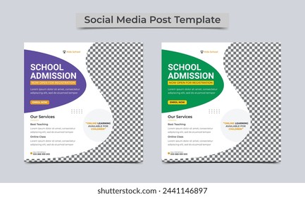 School admission social media post banner or square banner design template. vector illustration..eps
