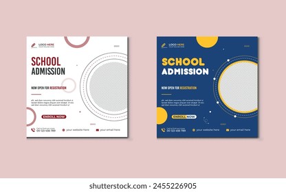 School admission social media post and educational poster design template