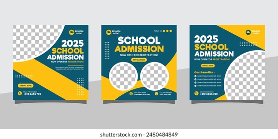 School admission social media post banner template. Back to School Square flyer design Template